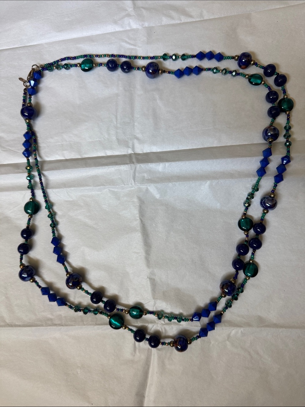 Layered Blue and Green Beaded Necklace